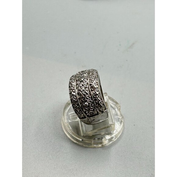 Sterling Silver Triple Band Design Ring Size 5.75 CZ Pave Vintage Jewelry - Picture 3 of 8